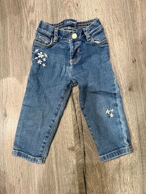 Old Navy Blue Denim Jeans with White Daisy Embroidery
